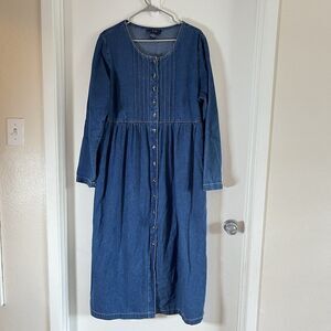 VTG ORIGINAL TY WEAR Blue DENIM Cottagecore Shift JEAN DRESS Sz L Pockets